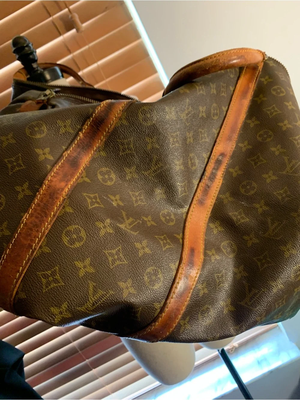 Vintage Brown Canvas Travel Tote with Leather Trim